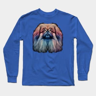 Fluffy Pekingese Watercolor Long Sleeve T-Shirt